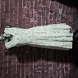 Loft Floral Tiered Crochet Detailed Pale Green Sleeveless Dress